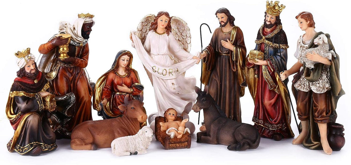 Nativity Set 8.5 inch Resin Stone 11 Figurines, Christmas Decoration Nativity Scene