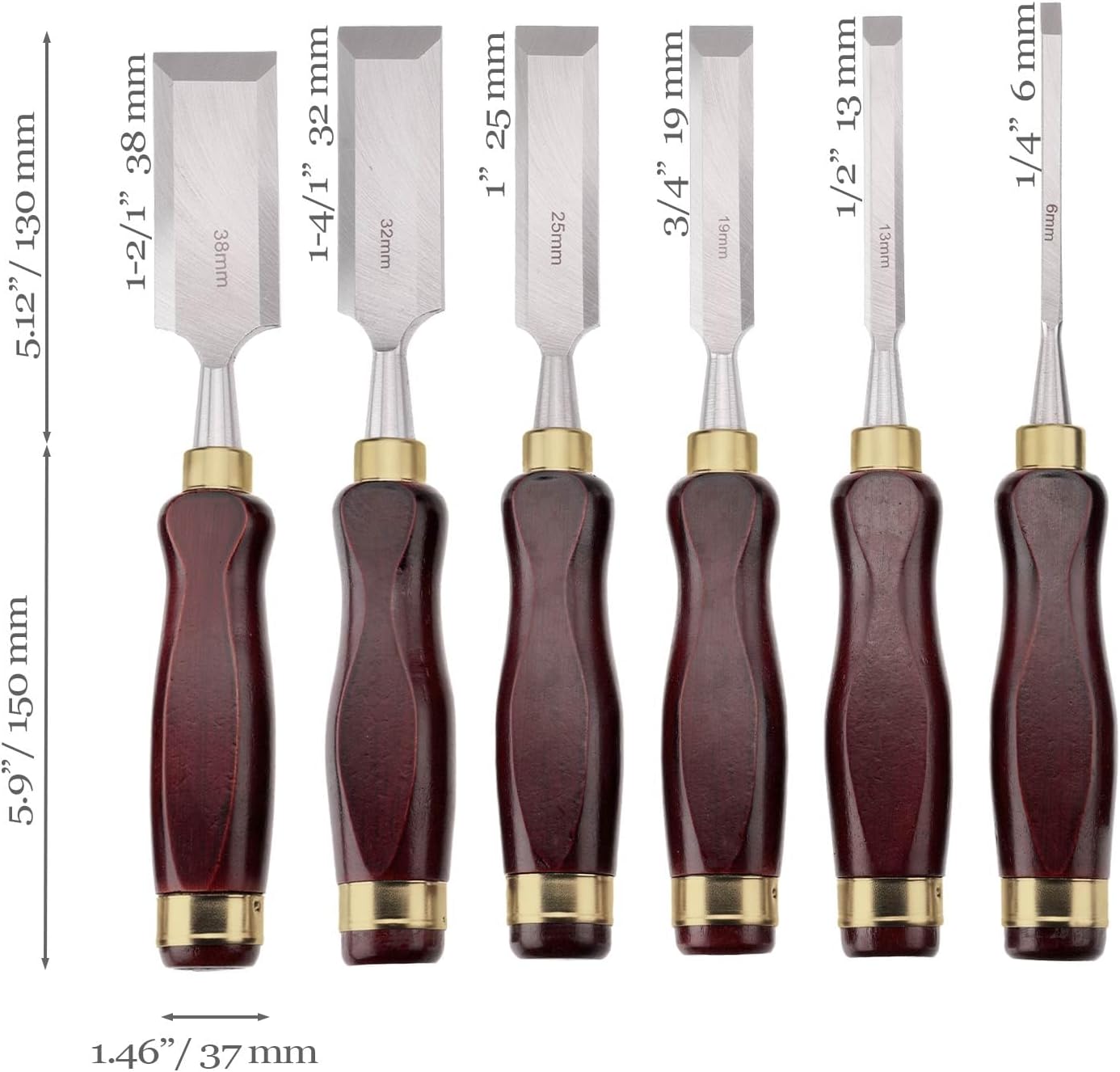 6-Piece Wood Carving Chisel Set with Whetstone & Sharpening Jig, CR-V 60 Blades
