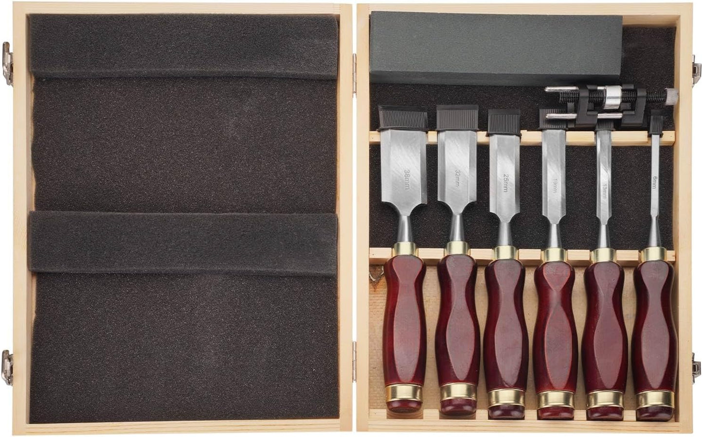 6-Piece Wood Carving Chisel Set with Whetstone & Sharpening Jig, CR-V 60 Blades