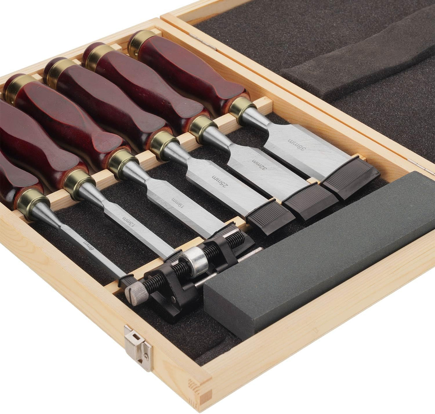 6-Piece Wood Carving Chisel Set with Whetstone & Sharpening Jig, CR-V 60 Blades