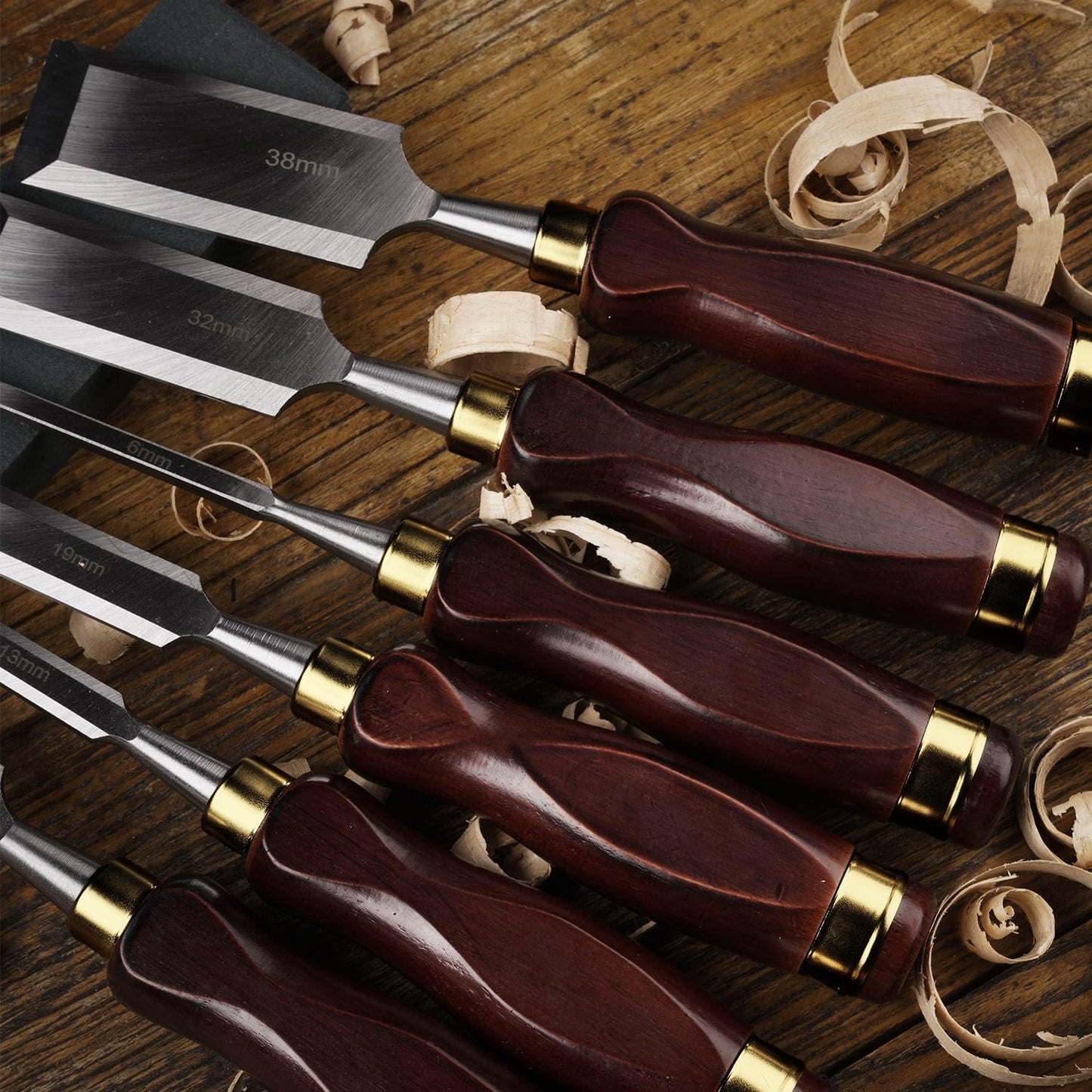 6-Piece Wood Carving Chisel Set with Whetstone & Sharpening Jig, CR-V 60 Blades