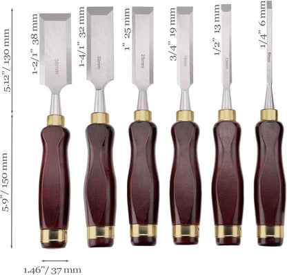 6-Piece Wood Carving Chisel Set with Whetstone & Sharpening Jig, CR-V 60 Blades