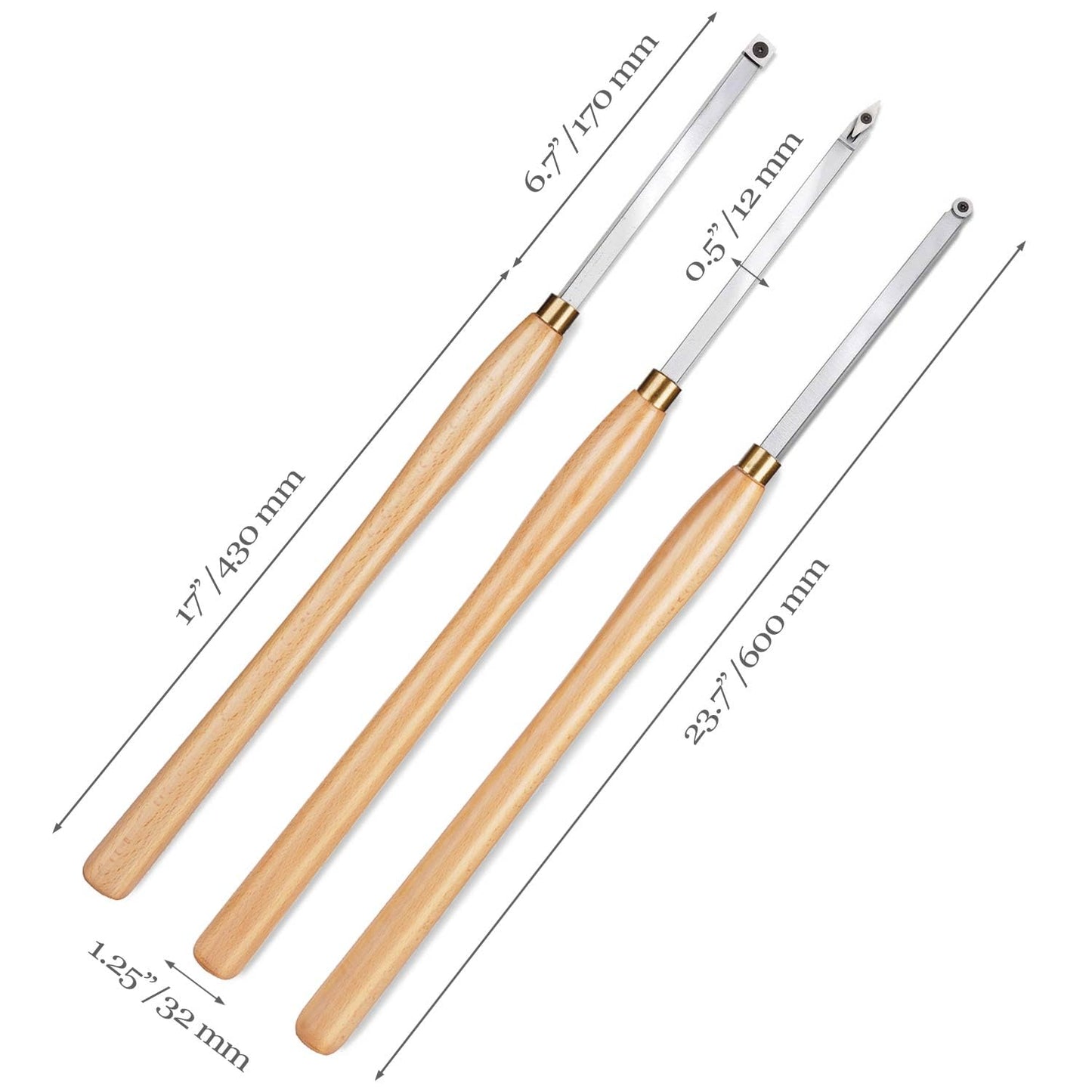 Woodturning Carbide Lathe Tools, set of 3