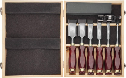 6-Piece Wood Carving Chisel Set with Whetstone & Sharpening Jig, CR-V 60 Blades