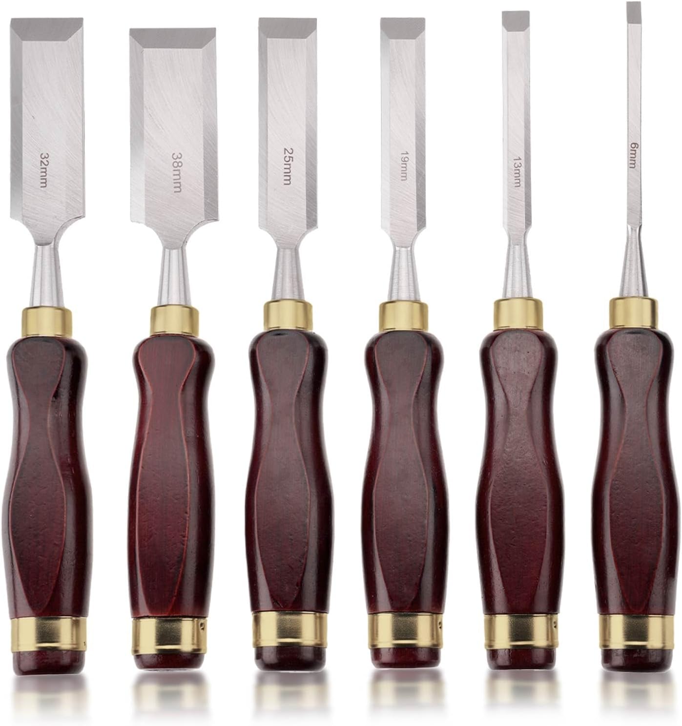 6-Piece Wood Carving Chisel Set with Whetstone & Sharpening Jig, CR-V 60 Blades