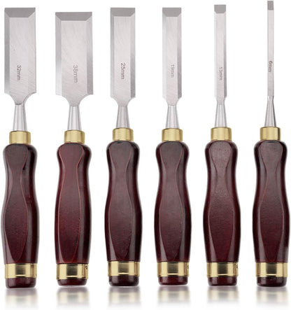 6-Piece Wood Carving Chisel Set with Whetstone & Sharpening Jig, CR-V 60 Blades