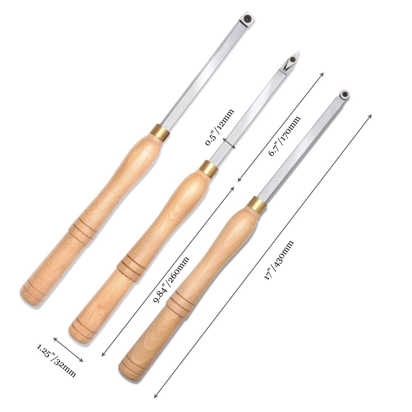 Woodturning Carbide Lathe Tools, set of 3