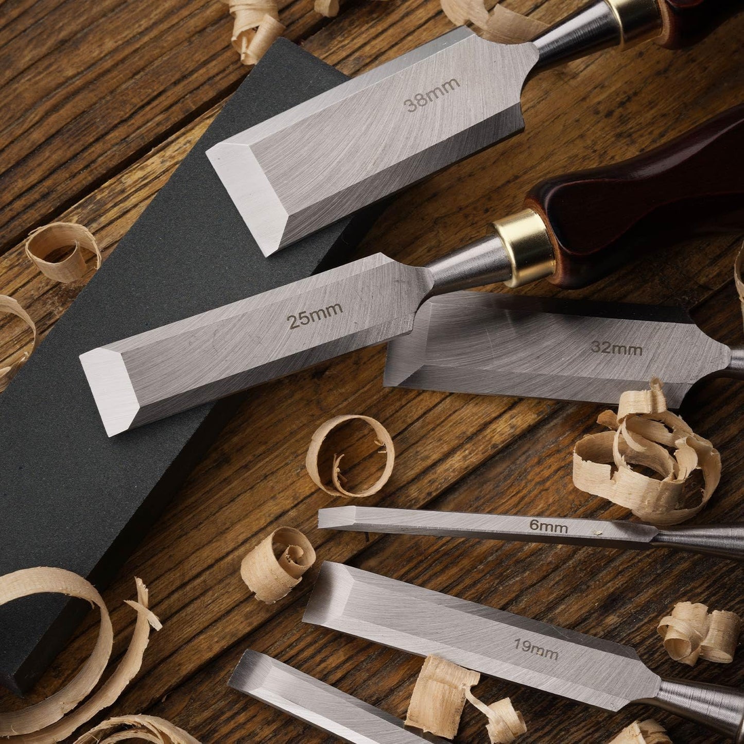 6-Piece Wood Carving Chisel Set with Whetstone & Sharpening Jig, CR-V 60 Blades